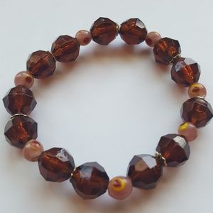 Brown/ Pink/ &  Golden Flower Bracelet